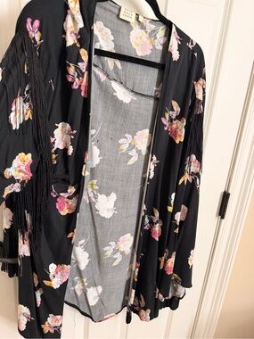 Somedays Lovin Black Floral Fringe Kimono Robe